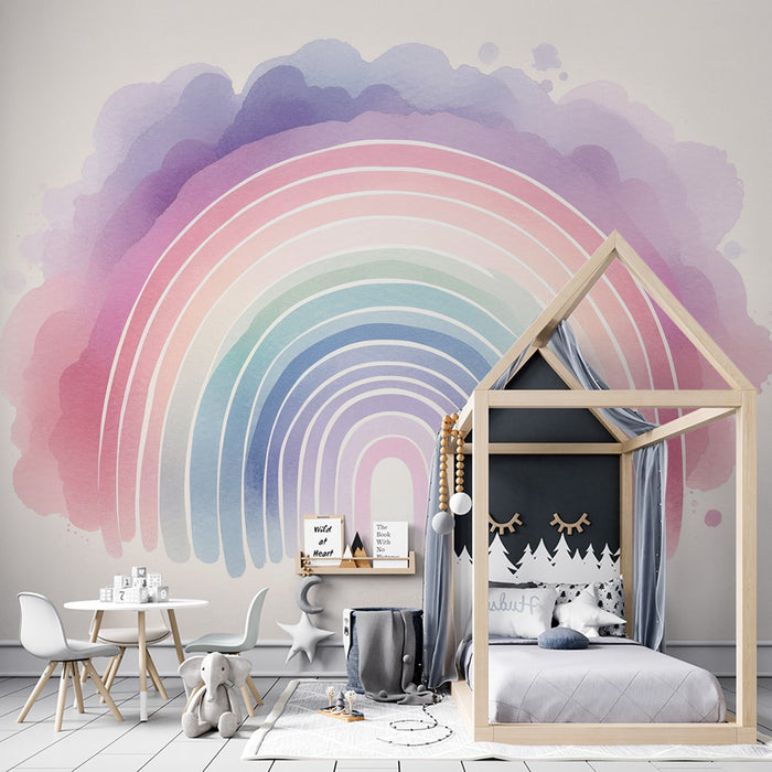 Rainbow Mural Wallpaper | Watercolor with Multi-Colored Arches
