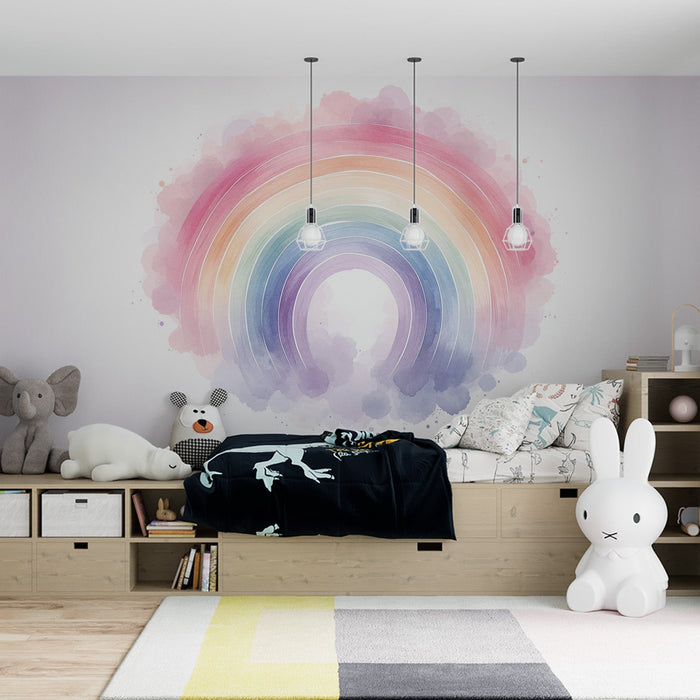 Rainbow Mural Wallpaper | Colorful Watercolor with Splatters and Light Background