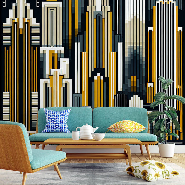 Art Deco Mural Wallpaper | Abstract Pixelated Building