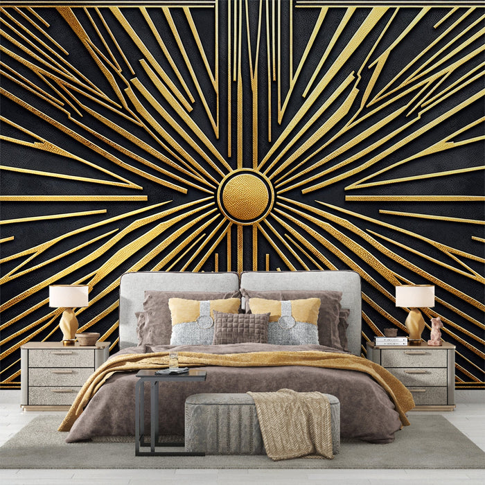 Art Deco Mural Wallpaper | Golden Explosion on Black Background