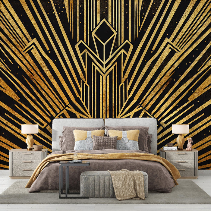 Art Deco Mural Wallpaper | Golden Geometric Shape Explosion