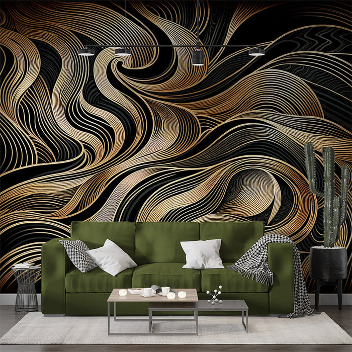 Art Deco Mural Wallpaper | Black and Gold Abstract Shape