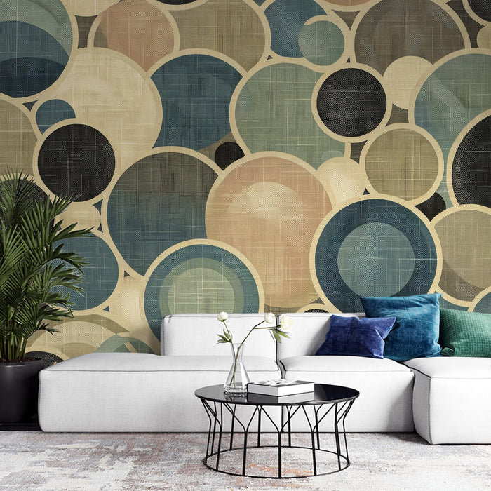 Art Deco Mural Wallpaper | Vintage Circular Shape in Pastel Colors on White Background