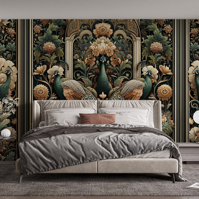 Art Deco Mural Wallpaper | Vintage and Abstract Peacocks in an Arch