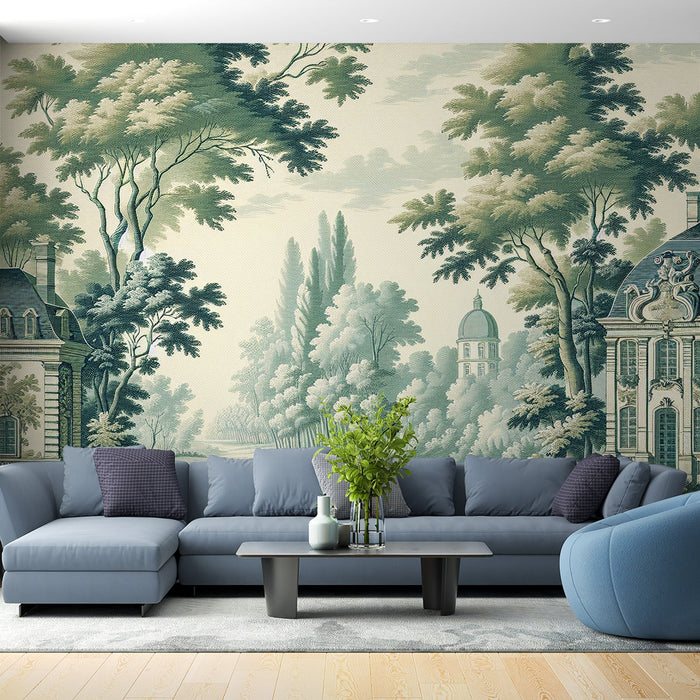 Art Deco Mural Wallpaper | Toile de Jouy Style with Royal Residence