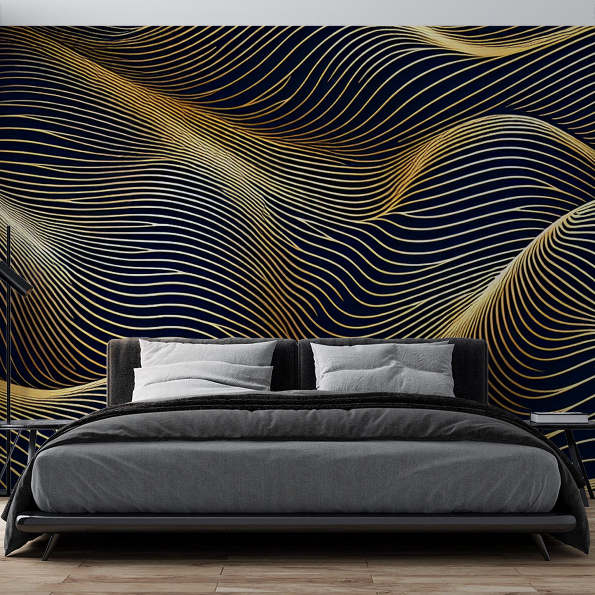 Art Deco Mural Wallpaper | Golden Shell Pattern on Teal