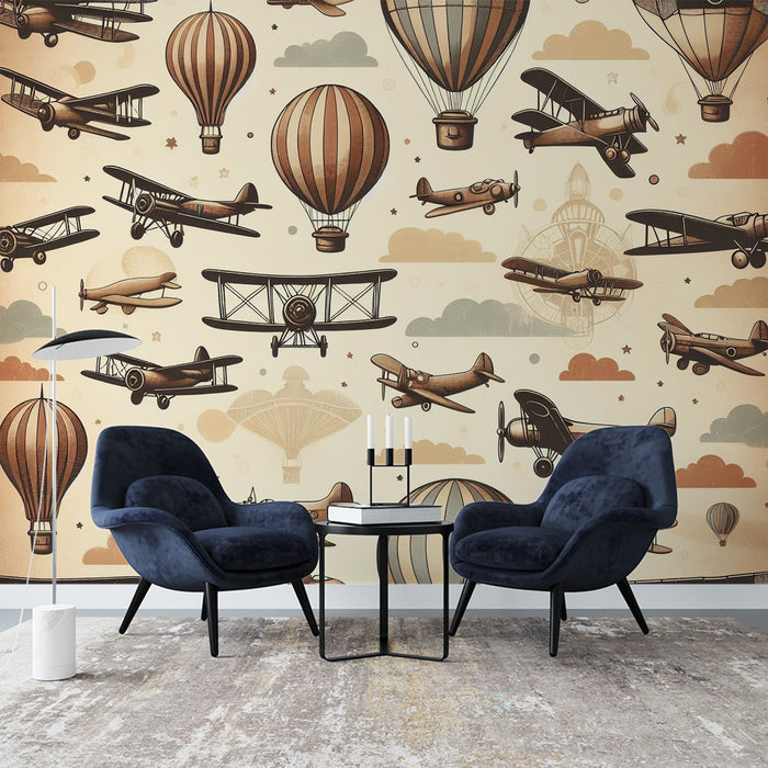 Airplane Mural Wallpaper | Concept and Hot Air Balloons for Children