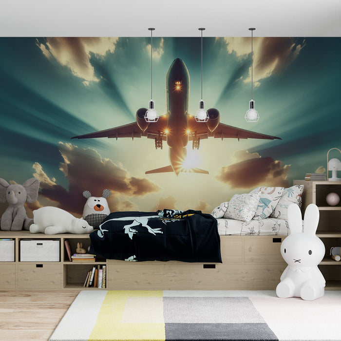 Airplane Mural Wallpaper | Takeoff with Sun Crossing