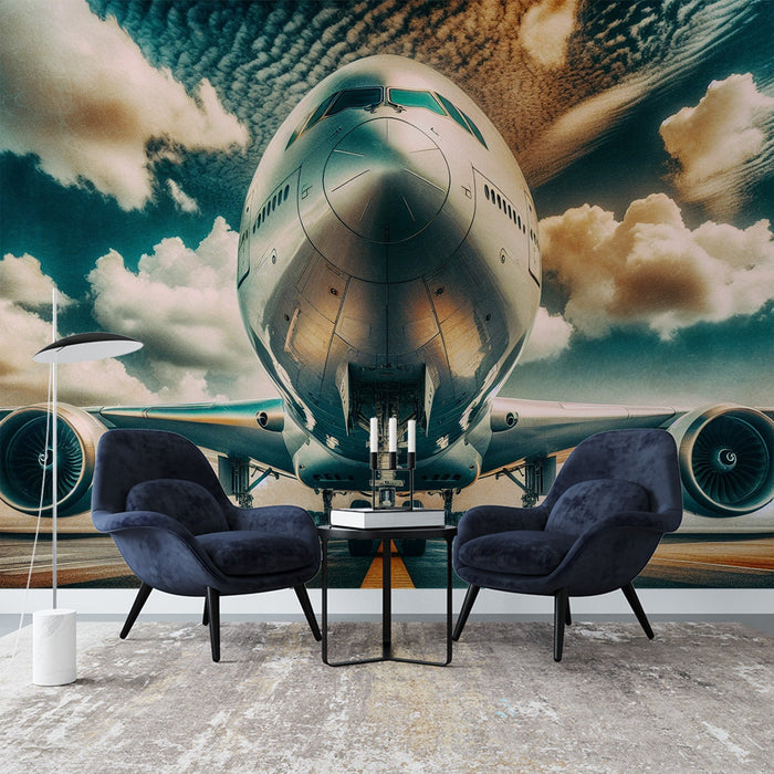 Mural Wallpaper airplane | Impressive airplane on its runway
