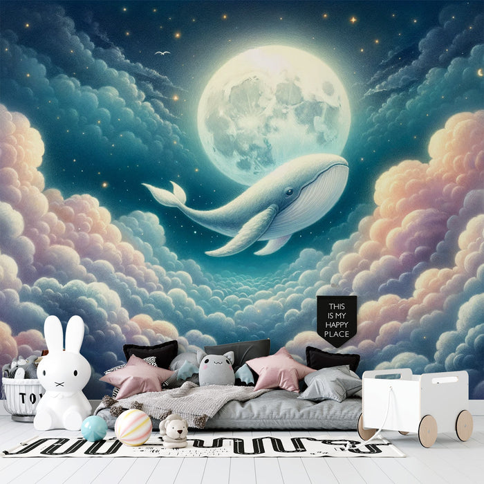 Papel pintado de ballena | Calle nublada con luna llena