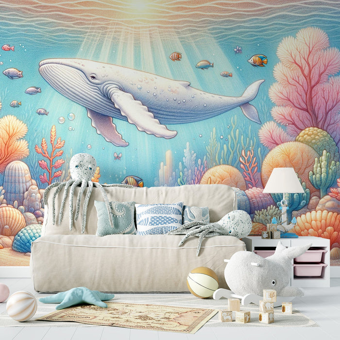 Whale Mural Wallpaper | Colorful Corals and Fish