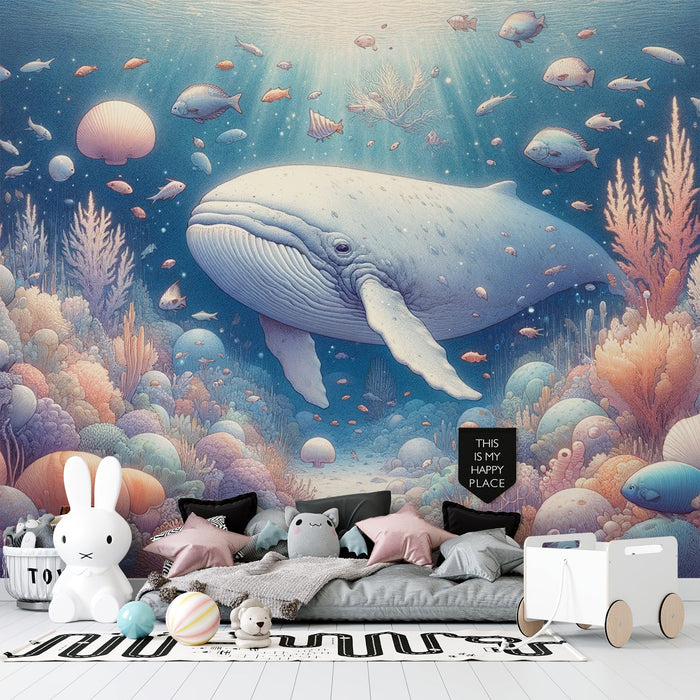 Whale Mural Wallpaper | Underwater Scene with Fish and Corals