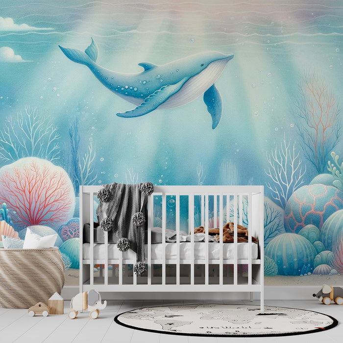 Whale Mural Wallpaper | Blue Tones and Pastel Colors