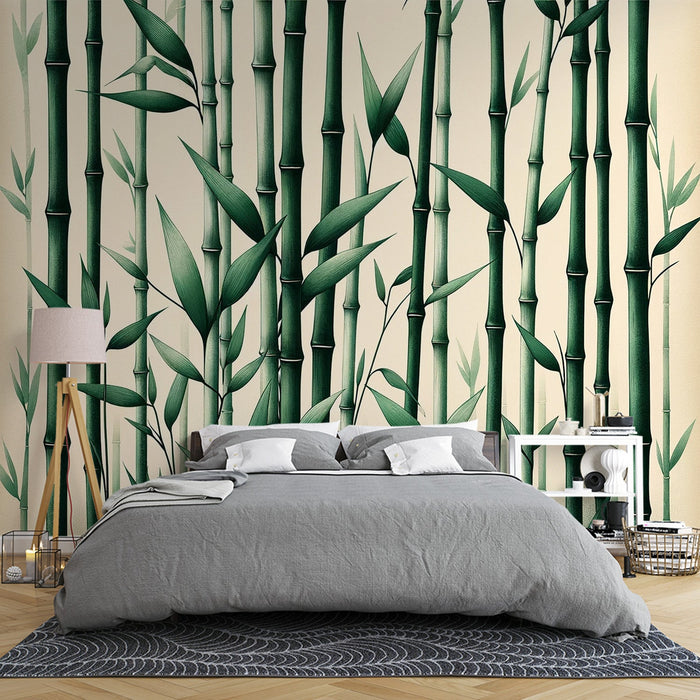 Bamboo Mural Wallpaper | Aged Background and Green Bamboo Stems