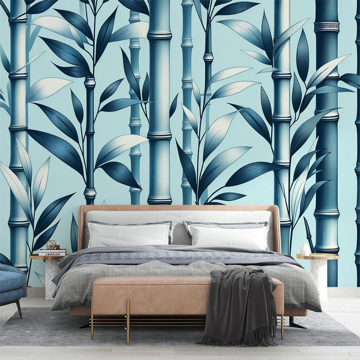 Papel de parede de bambu | Hastes de bambu em tons de azul