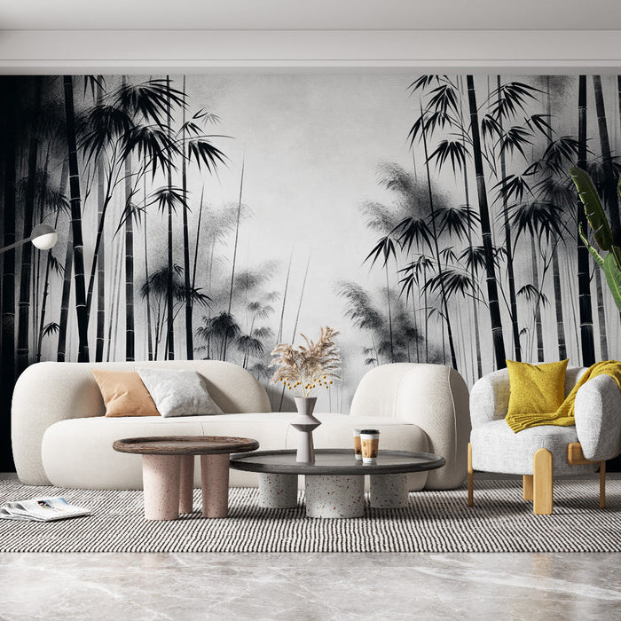Bamboo Mural Wallpaper | Black and White Forest