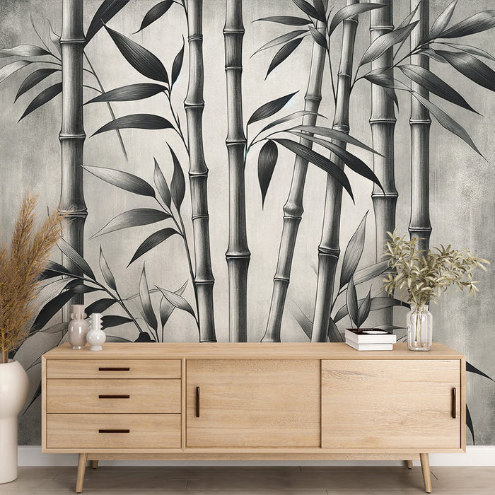 Papel Pintado de Bambú | Tallos de Bambú en Blanco y Negro
