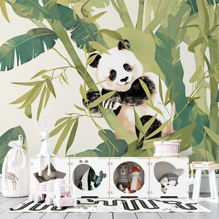 Papel pintado de bebé panda | Selva verde