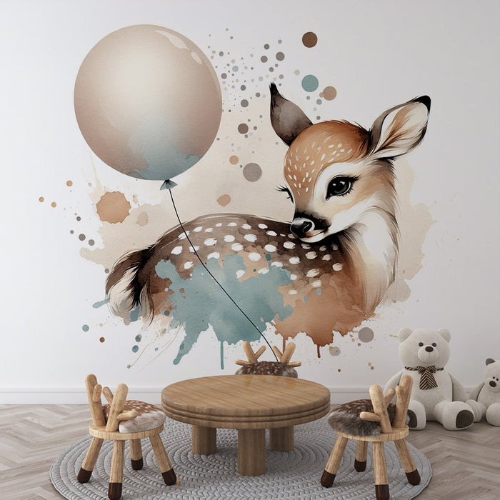 Deer Mural Wallpaper | Deer and balloon watercolor