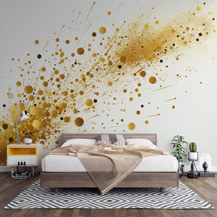 White and Gold Mural Wallpaper | Golden Explosion on White Background