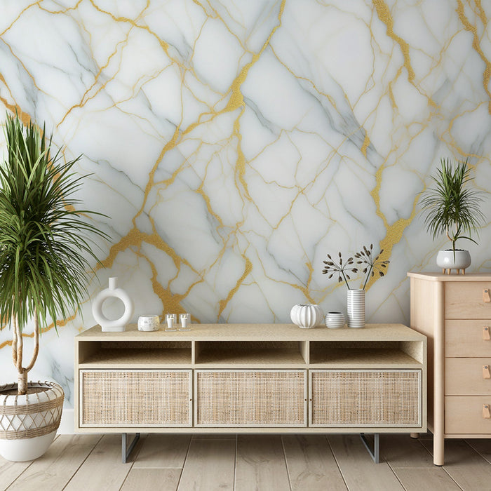 White and Gold Mural Wallpaper | White and Gold Imitation Marble
