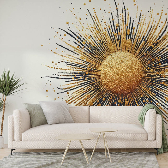White and Gold Mural Wallpaper | Golden Sun and Black