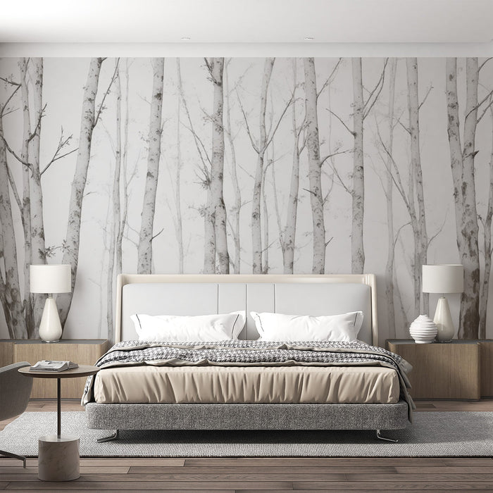 Birch Mural Wallpaper | Subtly Toned Forest