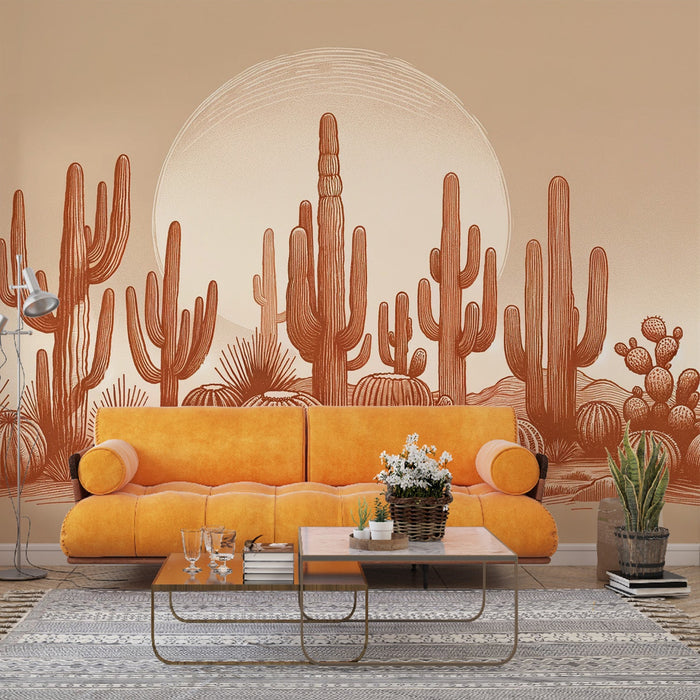 Cactus Mural Wallpaper | Terracotta Sunset