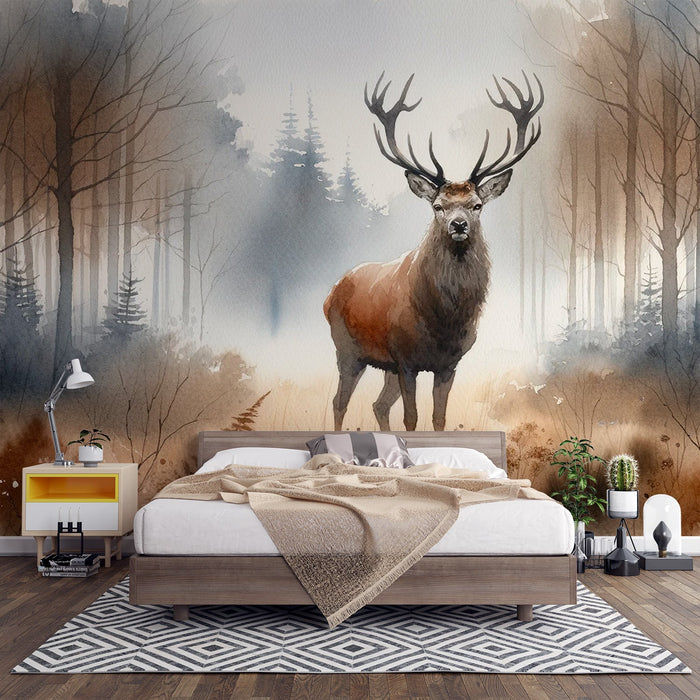 Deer Mural Wallpaper | Watercolor Large Front-Facing Deer