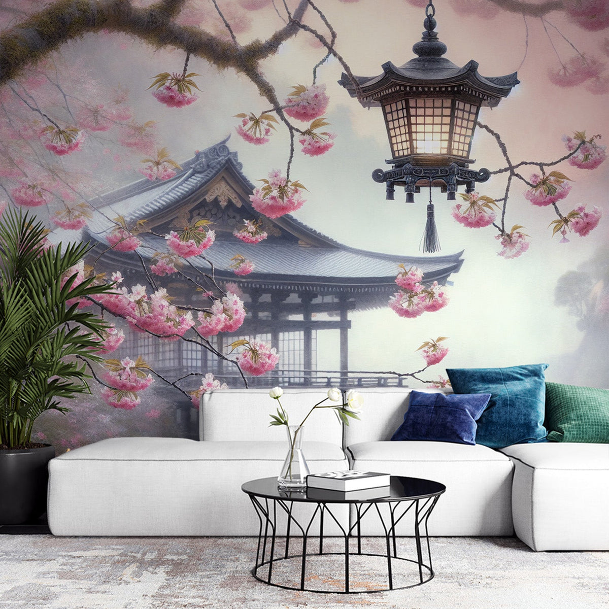 Tela Quadro Samurai Corazzato Torii Con Fiori Di Sakura - Poster Giapponese Con Cornice Per Parete