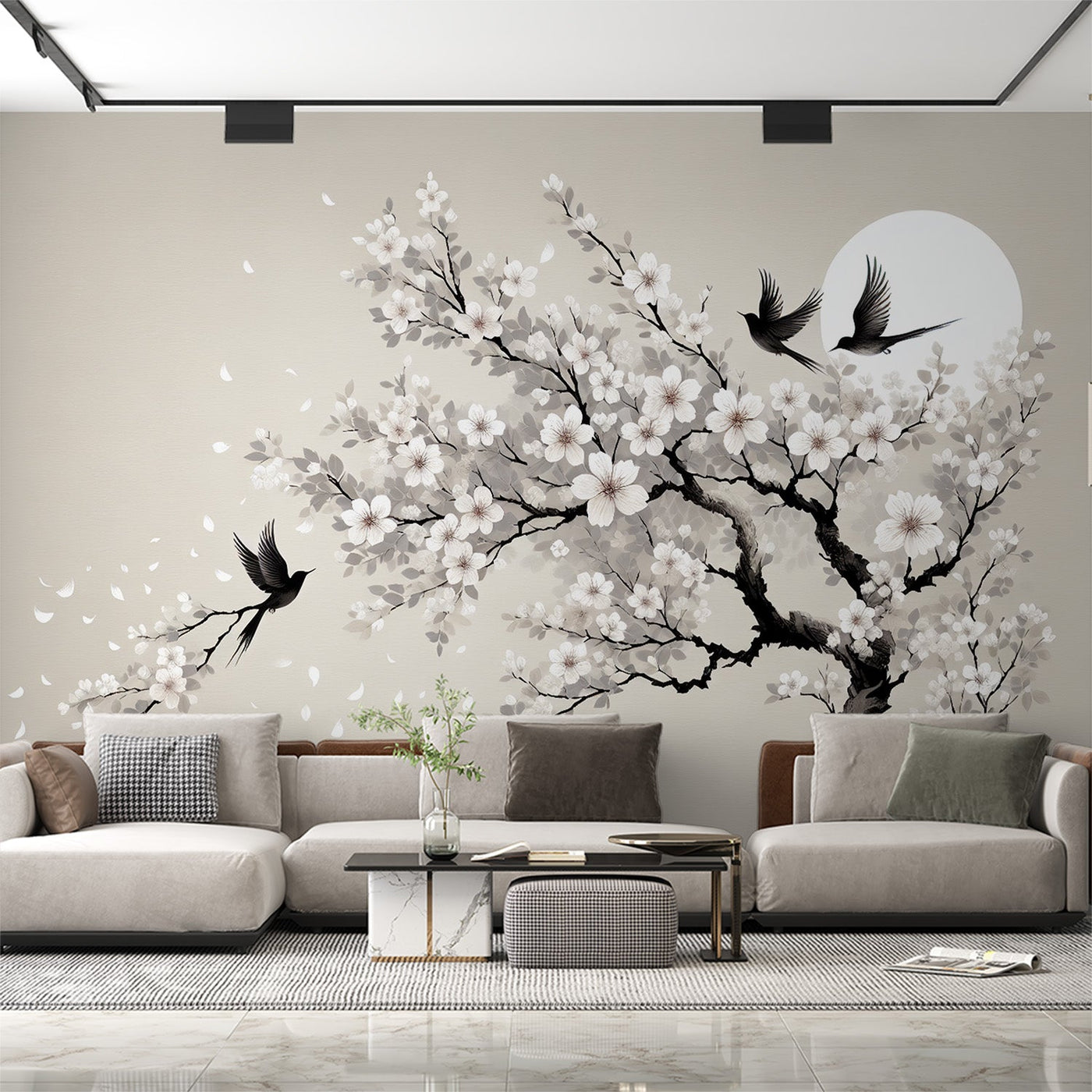 Cherry Blossom Mural Wallpaper | Japanese Ink Painting Style main image 0
