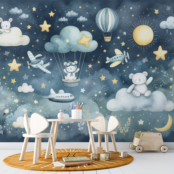 Baby Room Mural Wallpaper | Bears in the Clouds