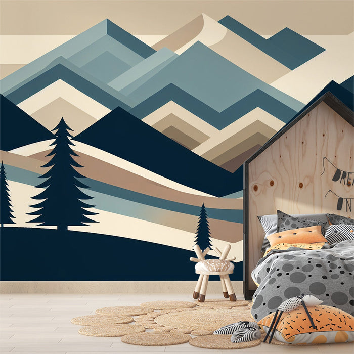 Children's Bedroom Mural Wallpaper | Geometric Mountain Relief