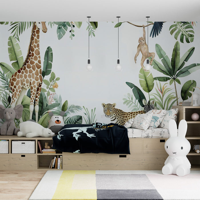 Children's bedroom Mural Wallpaper | Jungle animal gathering