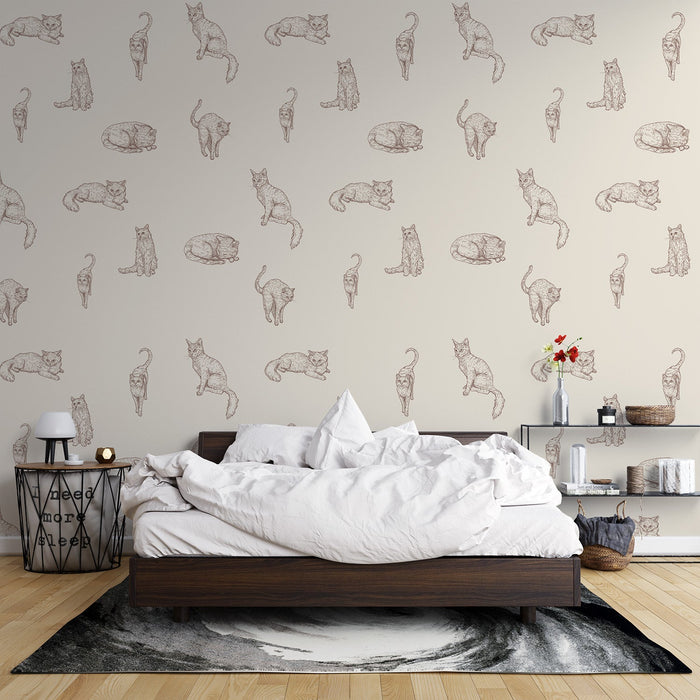 Cat Mural Wallpaper | Drawing on a Neutral Background