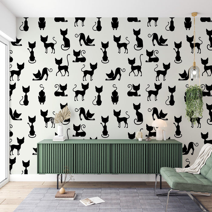 Cat Mural Wallpaper | Black and White