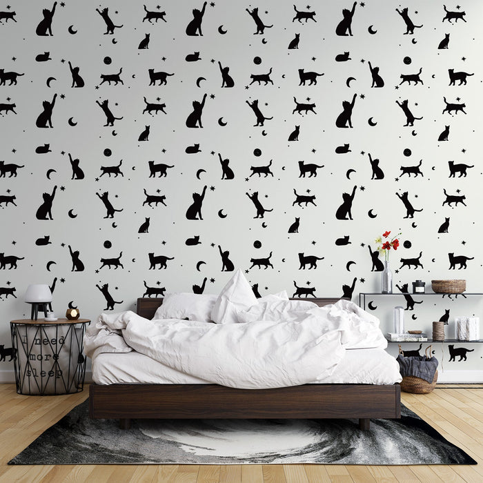 Cat Mural Wallpaper | Black and White Silhouettes