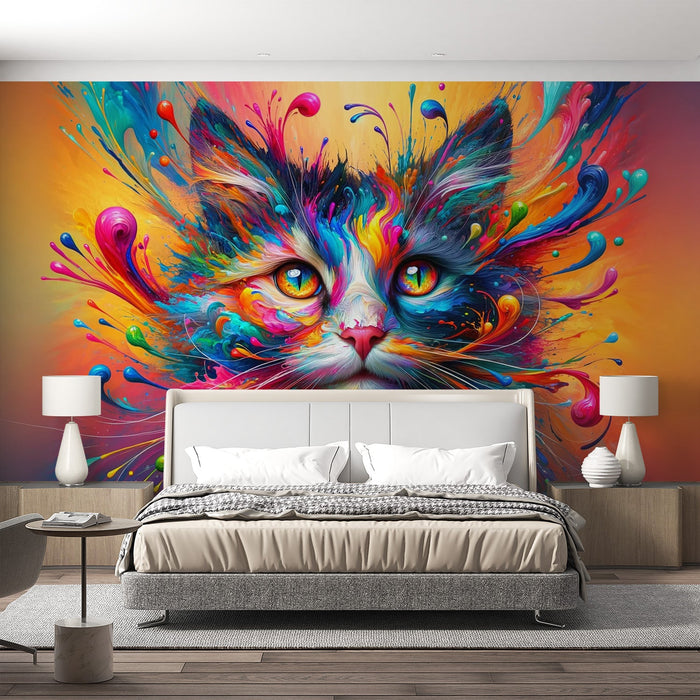 Cat Mural Wallpaper | Multicolored Cat Head