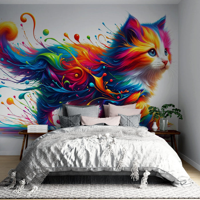 Kitten Mural Wallpaper | Colorful Paint Explosion
