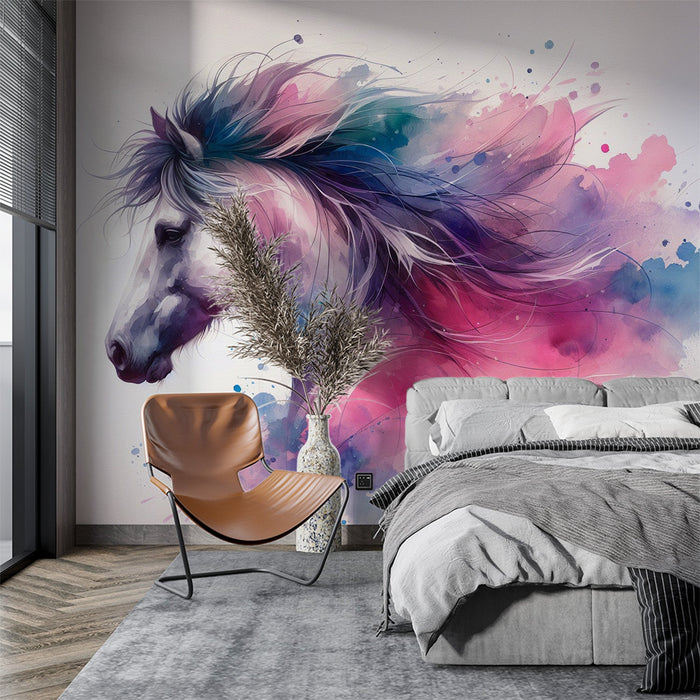 Horse Mural Wallpaper | Watercolor of a Multicolored Horse