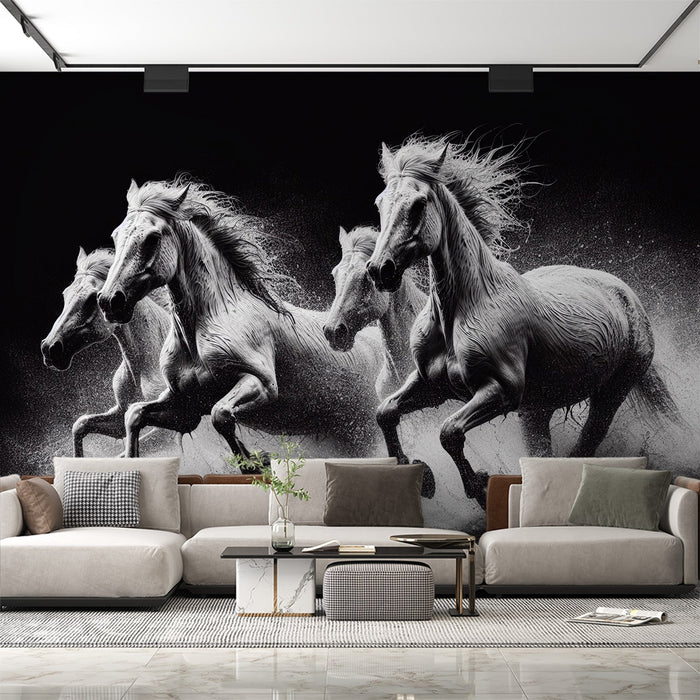 Horse Mural Wallpaper | White Horses in Full Gallop
