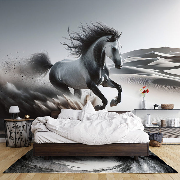 Papel de parede com mural de cavalo | Grande cavalo branco nas dunas do deserto