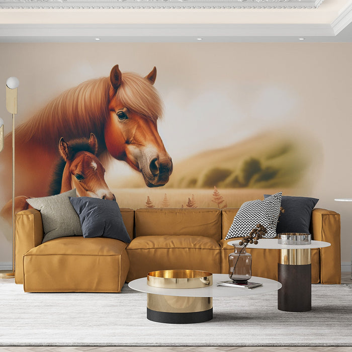 Horse Mural Wallpaper | Mother and Her Foal in the Fields