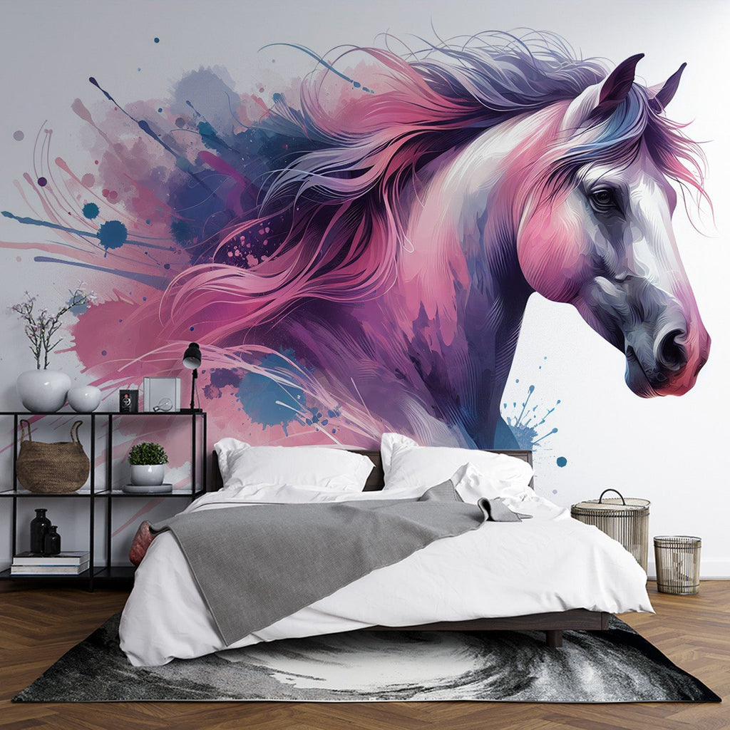Papel pintado de mural de caballos | Decoración encantadora con rosas ...
