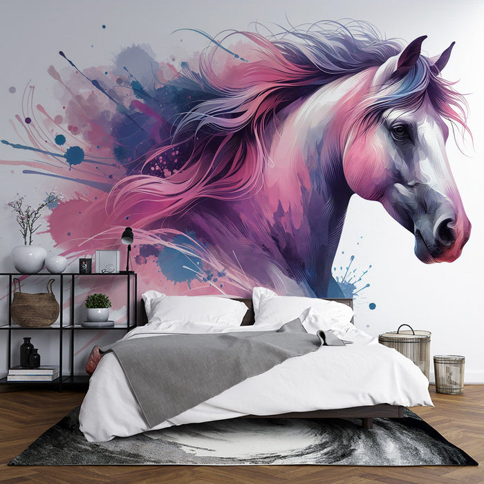 Horse Mural Wallpaper | Multicolored Painting of a Horse Bust