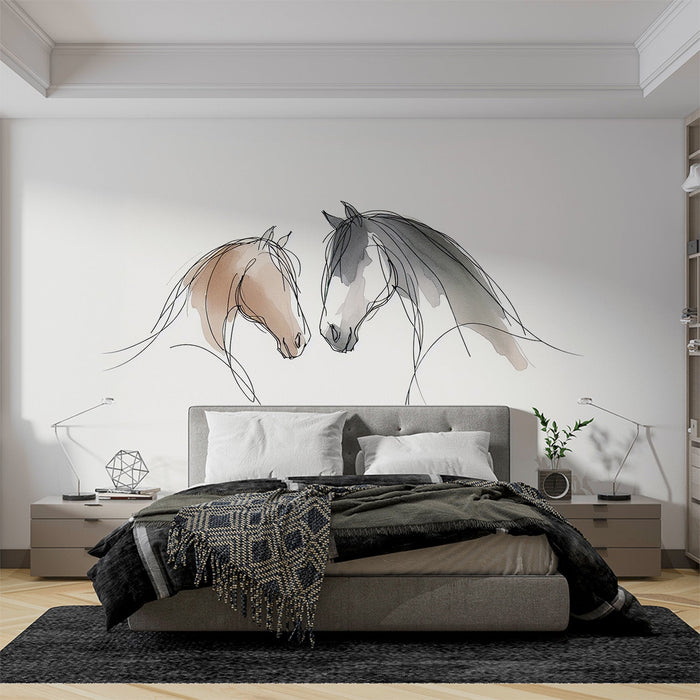 Papel pintado de mural de caballos | Silueta marrón y negra