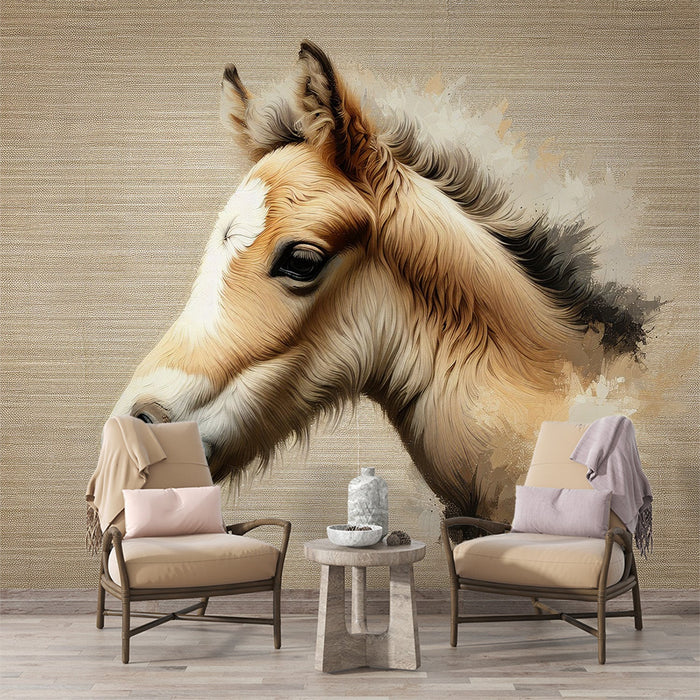 Papel pintado de mural de caballos | Cabeza sobre fondo de arpillera