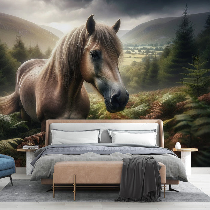 Horse Mural Wallpaper | Green Fern Meadow