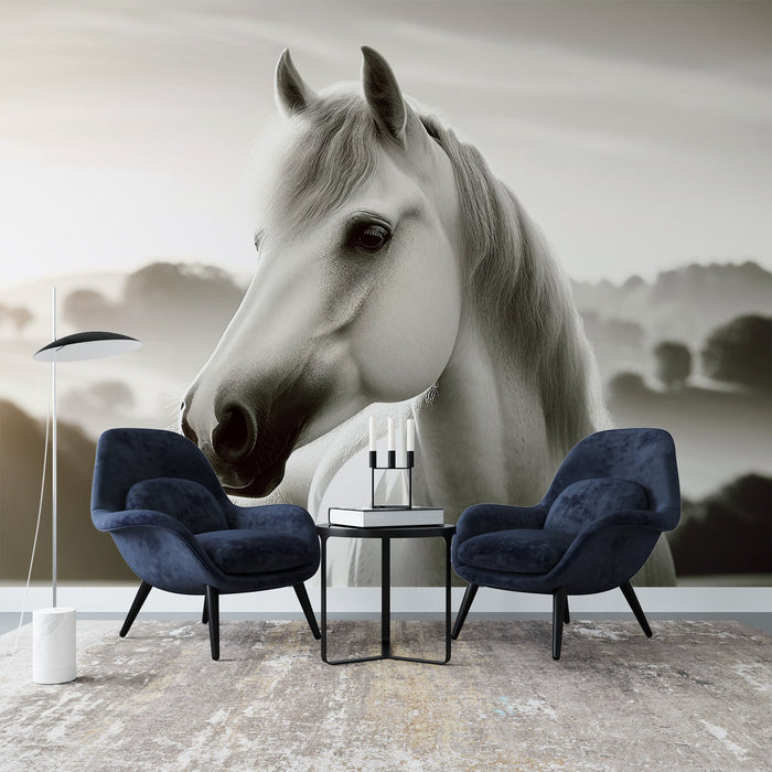 White Horse Mural Wallpaper | Close-up Face