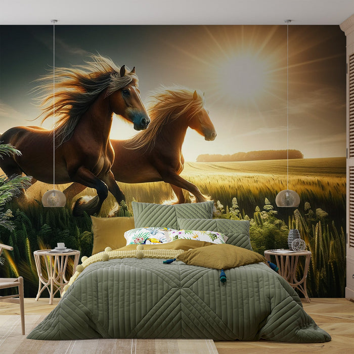Horse and Meadow Mural Wallpaper | Sunset